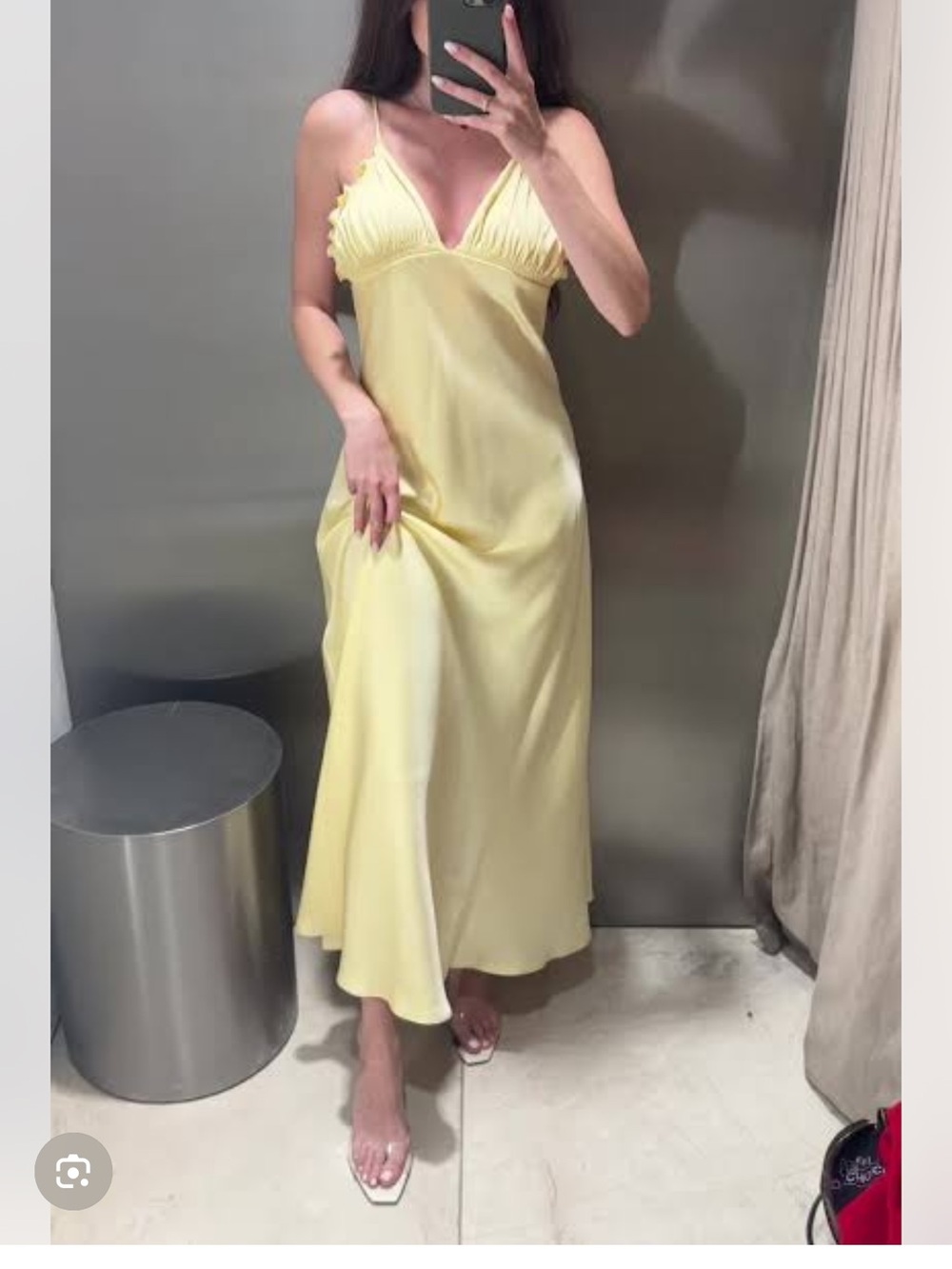ZARA Light Yellow Satin Slip Midi Dress with Ruffle Trim - Picture 5 of 9